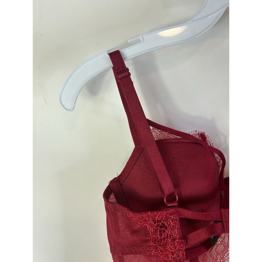 Vintage Y2K Victorias Secret womens 36D Red Lace Sheer Corset Bustier Romantic - Picture 10 of 10